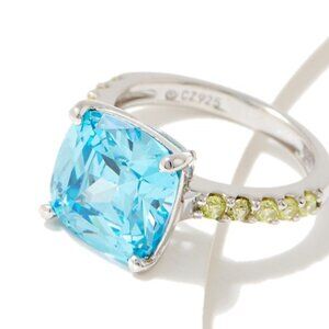 Diamonique Exotic Color Solitaire Ring Sterling Silver /Cushion/Aqua, Size 10